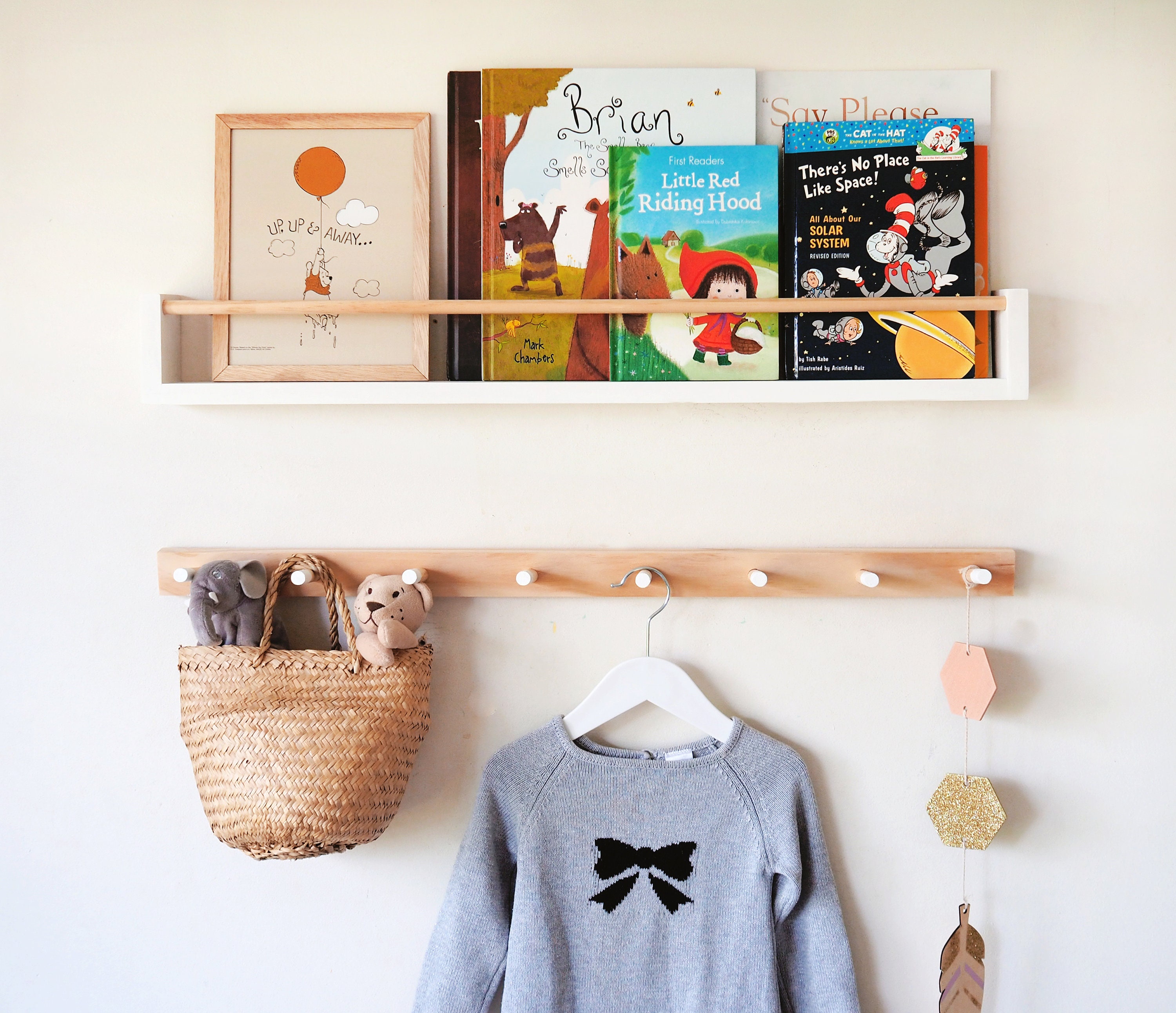 Kids Bookshelf & Peg Rail Combo pine Wood Kids Peg Rail Etsy Australia