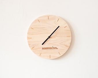 Personalised Wall Clock (Pine Wood) - Wooden Wall Clock, Housewarming Gift, Gift for Mum, Minimalist wooden clock, personalised gift