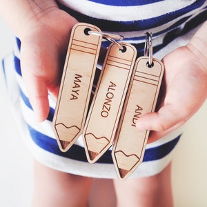 Personalised Wooden Pencil Bag Tag Pencil bag tag, Kids bag tag, Name tag, Keychain, School Accessories, Backpack tags, Custom Tags image 3