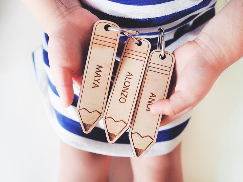 Personalised Wooden Pencil Bag Tag Pencil bag tag, Kids bag tag, Name tag, Keychain, School Accessories, Backpack tags, Custom Tags image 3