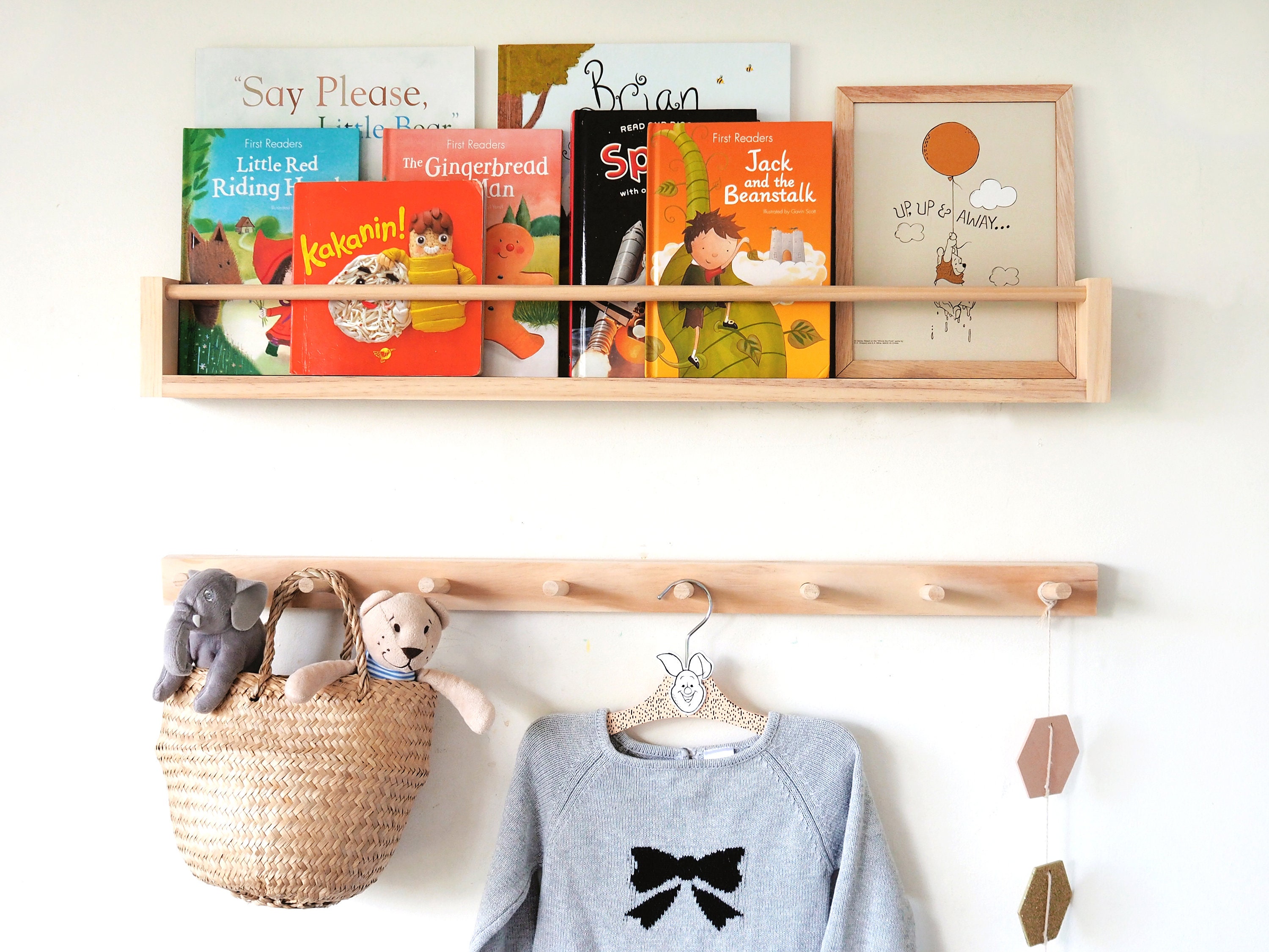 Kids Bookshelf & Peg Rail Combo pine Wood Kids Peg Rail Etsy