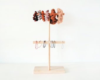 Wooden Scrunchie Holder Stand - Two Tier Hair Tie Organizer, Hair Accessory Display