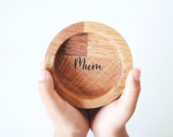 Personalised Mini Ring Dish (Oak Wood) - Personalised Mothers Day Gift, Ring Dish Engagement,Jewelry Dish, Engraved Ring Holder, Custom Tray