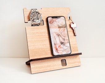 Docking Station For Women (Oak or Walnut Colour) - Phone watch docking station, personalised docking station, wood docking station ladies