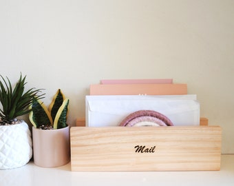 Mail Organiser (Pine, 30cm) - Letter Holder, Gift for Families, Home Office Desk Organiser, Entryway Organizer, Housewarming Gift