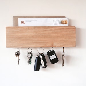 Mail and key holder in oak wood 30cm Personalised housewarming gift, Tasmanian oak wood, Wooden Home decor, Fathers Day Gift image 5