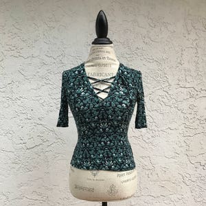 Dark Edgy Floral Turquoise Top