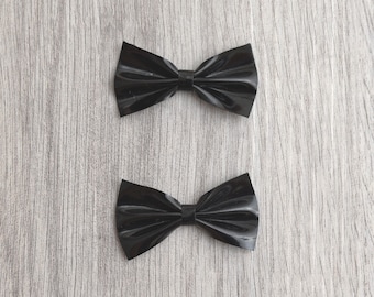 Black Faux Patent Leather Pigtail Bow Set | girl bows | black pigtail bows | alligator clip | pigtail bows | set of 2 | faux leather | black