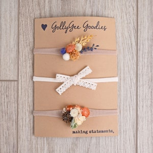 Natural Lavender Bow, Cream Lace Bow & Flower Bow Set | newborn photography | newborn nylon headband | newborn bow | flower | lavender bow