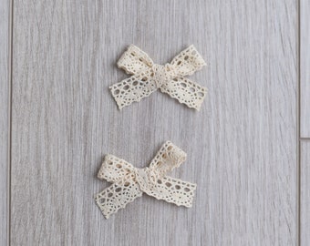 Cream Lace Ribbon Bows | girl bow | headband | toddler bow | pigtail bow | matching bows | beige bow | knotted bow | cream bows | 2 bow set