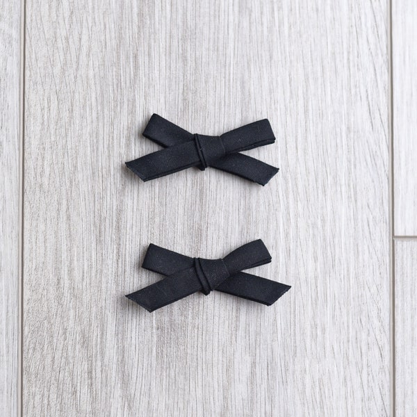 Black Fabric Bows | girl bows | pigtail bows | black bows | non slip clip |matching bows | bias tape bow | matching set | everyday bows