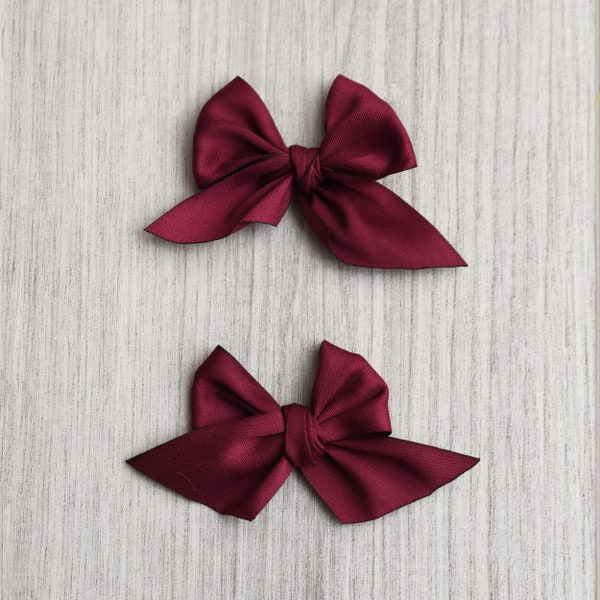 Burgundy Ribbon Bows | girl bow | headband | toddler bow | pigtail bows | matching bows | maroon bow | fall bow | knotted bow | ribbon bow