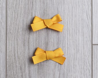 Mustard Ribbon Bows | girl bow | pigtail bows | ribbon bow | alligator clip | toddler bow | matching bows | fall bow | yellow bow | autumn