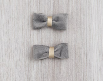 Grey & Gold Bows | girl bow | headband | toddler bow | faux leather | holiday bow | pigtail bows | grey bows | matching bows | winter bow