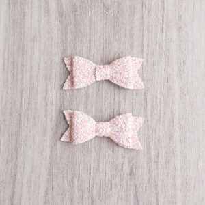 Light Pink Glitter Pigtail Bows | girl bows | pink bows | pigtail bows | headband or clip | toddler bows | set of 2 bows | glitter bows