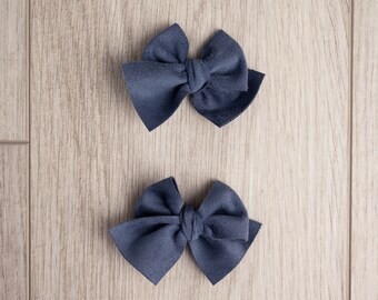 Soft Slate Blue Bows | girl bow | headband | toddler bow | pigtail bow | matching bows | blue bows | soft bow | knotted bow | basic bows