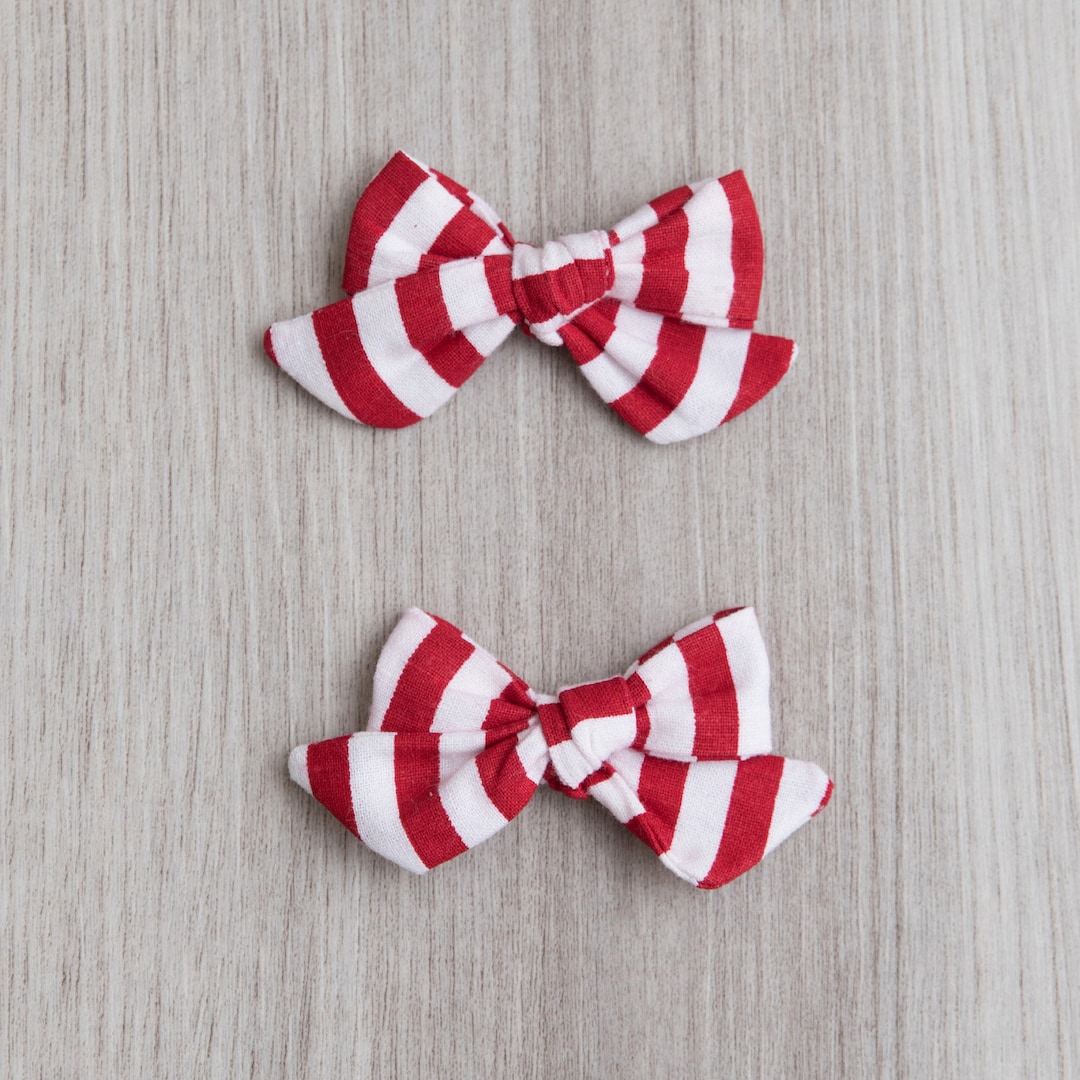Red & White Striped Bows Girl Bow Headband Toddler Bow - Etsy