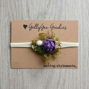 Newborn Purple Peony Headband | newborn photography | newborn nylon headband | delicate bow | purple newborn bow | peony | flower headband