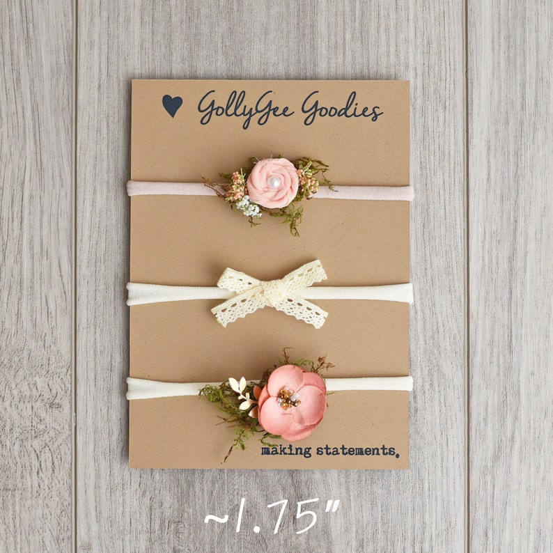 Delicate Newborn Peach Headband Set | newborn photography | newborn headband | newborn photo shoot bow | delicate newborn bow | peach pink image 2