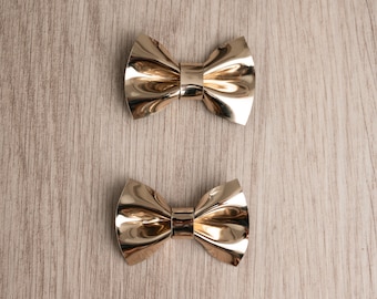 Shiny Gold Pigtail Bows | girl bows | matching pigtail bows | snap | alligator clip | pigtail bows | gold bows | shiny bows | gold pigtail