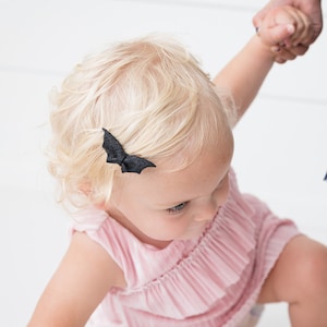 Black Sparkle Bat Bows girl bows pigtail bows black glitter bow headband non slip clip toddler bow matching bows halloween image 4