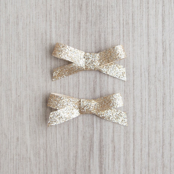 Gold Sparkle Pigtail Bows | girl bows | Gold pigtail bows | headband or clip | toddler bows | set of 2 bows | pigtails | glitter bow | bows