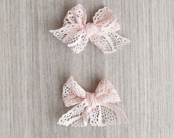 Pink Lace Bows | girl bow | headband | toddler bow | pigtail bow | matching bows | pink bow | spring bow | knotted bow | lace bow | delicate
