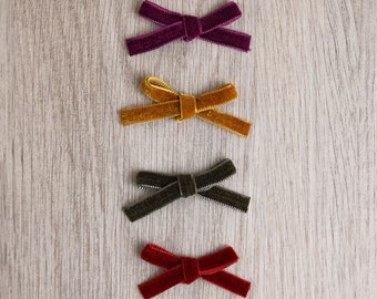 Small Velvet Ribbon Bows | girl bow | alligator clip | toddler bow | velvet bows | fall bows | purple mustard green red bows | bow set