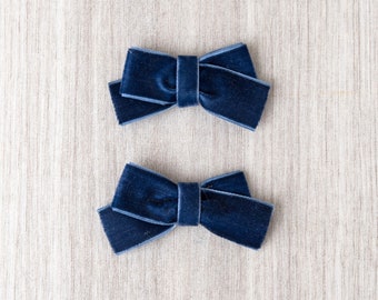 Blue Velvet Bows | girl bow | pigtail bows | headband | alligator clip | toddler bow | matching bows | fall bow | navy bows | velvet bows