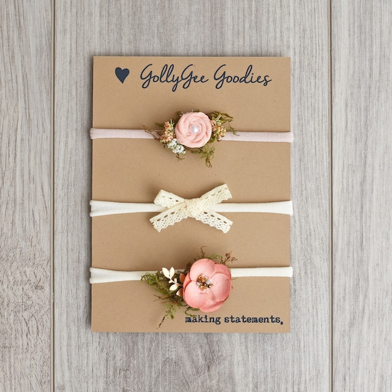 Delicate Newborn Peach Headband Set | newborn photography | newborn headband | newborn photo shoot bow | delicate newborn bow | peach pink