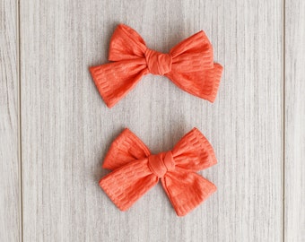 Bright Orange Seersucker Bows | girl bow | headband | toddler bow | pigtail bows | matching bows | seersucker fabric bows | spring bow | bow