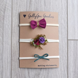 Purple & Teal Flower Headband Set | newborn headband | baby headband | purple flower baby bow | flower headband | delicate newborn bow | bow