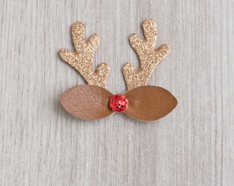 Rudolph Holiday Bow | girl bow | headband | reindeer bow | glitter bow | holiday bow | christmas bow | rudolph bow | glitter | antler bow