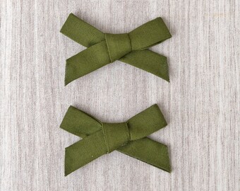 Army Green Fabric Bows | girl bow | pigtail bows | headband | alligator clip | toddler bow | matching bows | fall bow | green bows | 2 bows