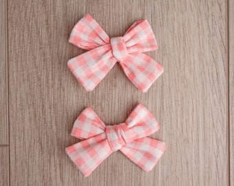 Pink Checkered Pigtail Bows | girl bow | toddler bow | pigtail bows | matching bows | fabric bows | spring bow | bow | pink bow | bow set