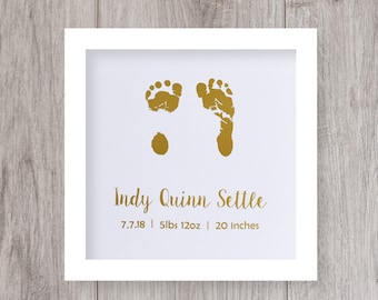 Baby Footprints with Baby Stats and Name | baby gift | newborn gift | nursery decor | footprint artwork | gold footprints | custom baby gift