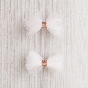 Light Pink Tulle Pigtail Bow Set | girl bows | pink pigtail bows | headband or clip | pigtail bows | set of 2 | tulle bows |rose gold bow