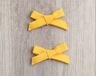 Marigold Fabric Bows | girl bows | pigtail bows | yellow bow | headband | non slip clip | toddler bow | matching bows | newborn | bow set