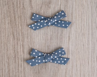 Blue Polka Dot Fabric Bows | girl bow | pigtail bows | blue bow | headband | non slip clip | toddler bow | matching bows | newborn | bow set