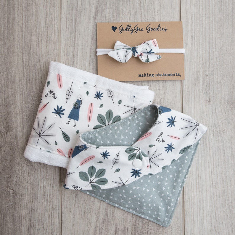 Cute Baby Gift Set | Burp Cloth | Bib | Girl Fabric | Reversible Bib ...