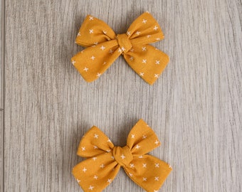 Mustard Fabric Bows | girl bow | pigtail bows | headband | alligator clip | toddler bow | matching bows | fall bow | yellow bow | autumn bow