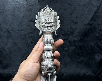 Huge Vintage Tibetan Buddhism Silver Mahakala Wrathful Deity
