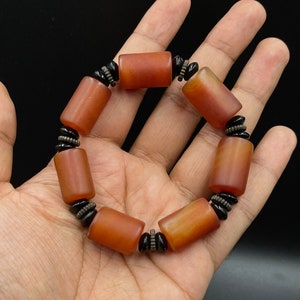 Ancient Himalayan Tibetan Natural Banded Carnelian Beaded Stretchable Cord Bracelet