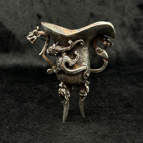 Ancient Roman Beautiful Silver Rare Drinking Rhyton With Dragon Statue