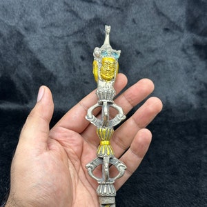 Very Nice Rare Vintage Tibetan Buddhism Silver Gold Plated Amulet Carved Vajra Dorje Phurba