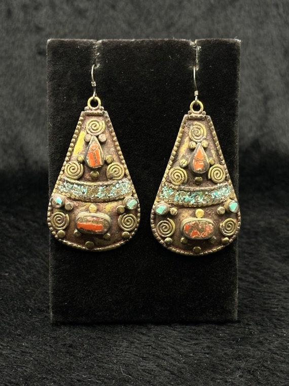 Vintage Tibetan Nepalese Beautiful Earring With N… - image 1