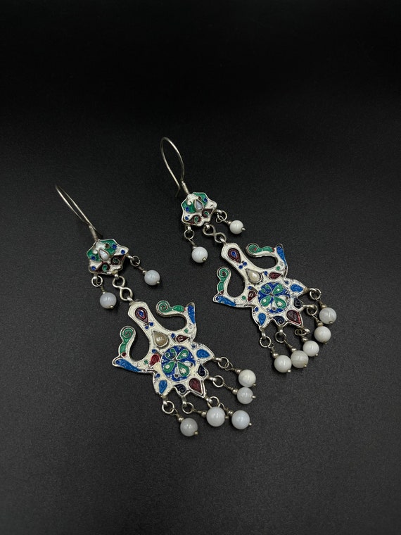 Beautiful Antique Old Silver Handmade Earrings Wi… - image 1