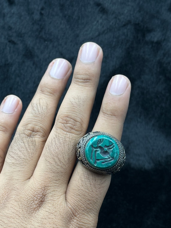 Very Old Solid Silver Rare Old Ring With Deer Int… - image 5