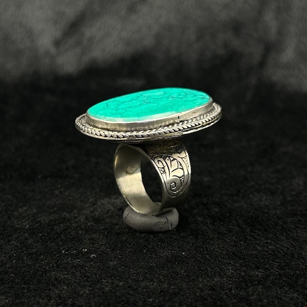 Beautiful Afghan Silver Old Vintage Central Asia Ring With Turquoise Stone