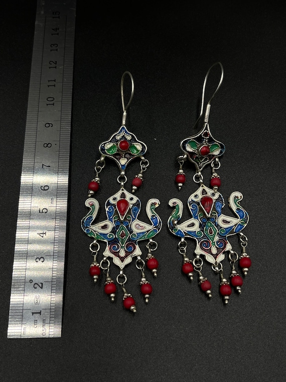 Beautiful Antique Old Silver Handmade Earrings Wi… - image 4